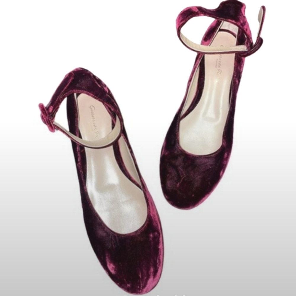 Gianvito Rossi NWOT Velvet Ankle Strap Ballet Flats​ sz 8 Euro 39​ - Picture 2 of 8